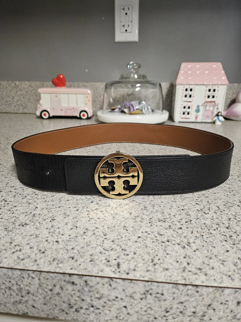 Tory Burch Reversible Black/Tan Logo Belt